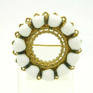 MIRIAM HASKELL White Milk Glass Wreath Gold Tone